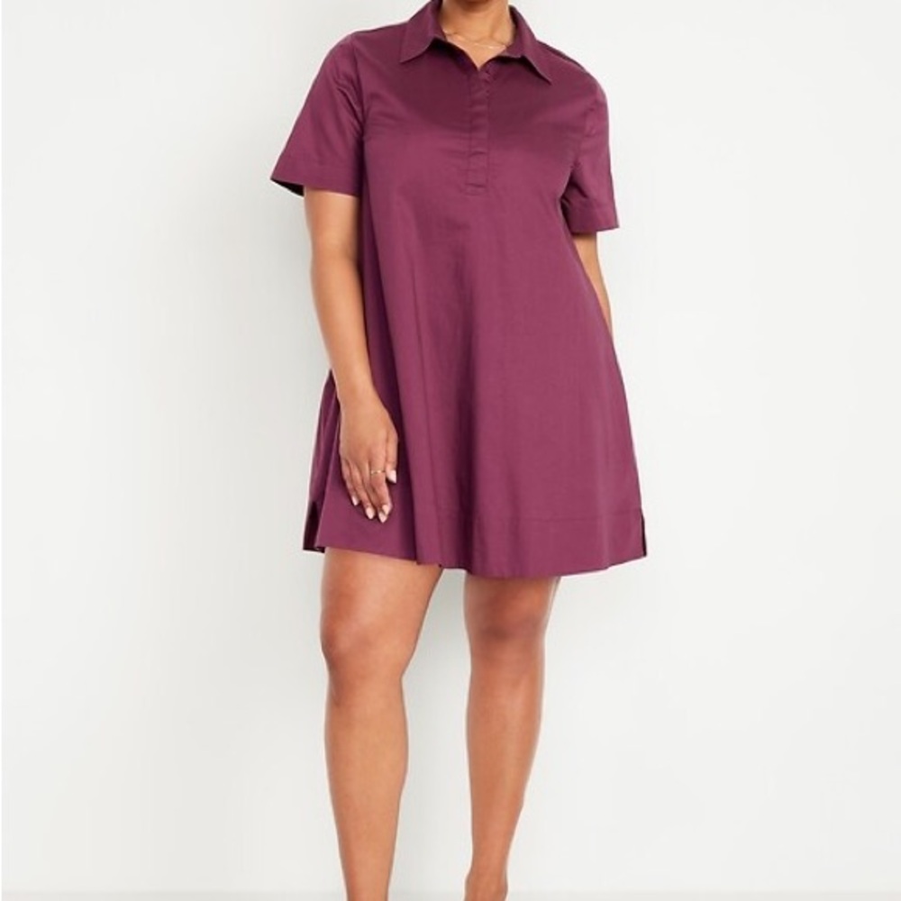 Old Navy Burgundy Collared Swing Shirt Dress